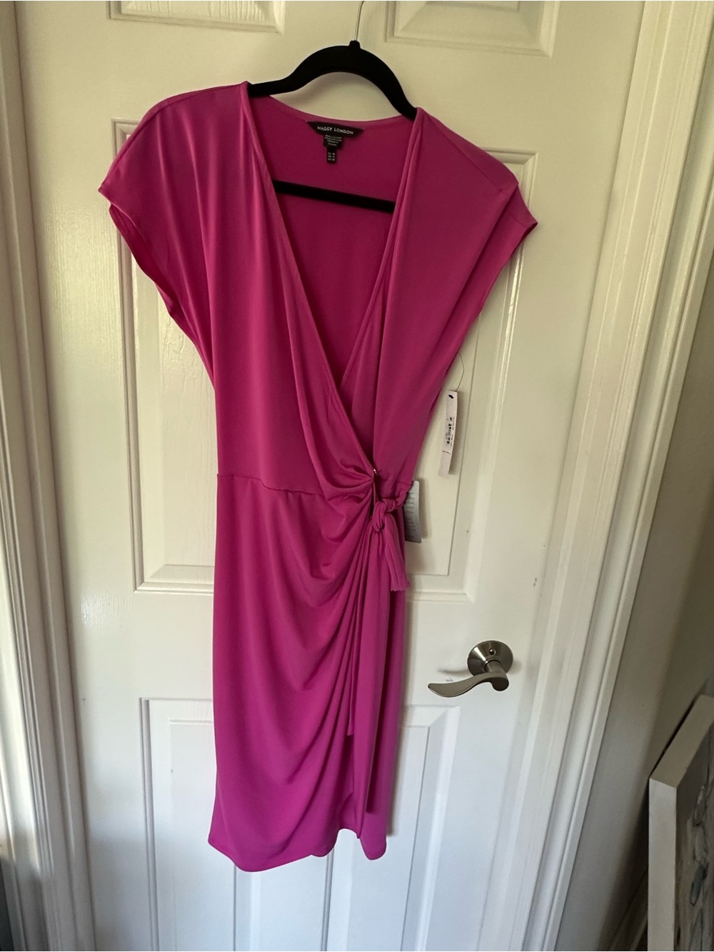 Maggy London Bright Fuchsia Wrap-Style Midi Dress with Side Knot